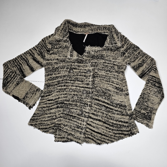 Free People Zebra Yarn Double Breasted Knit Cardigan Wool Blend Medium - Picture 1 of 16